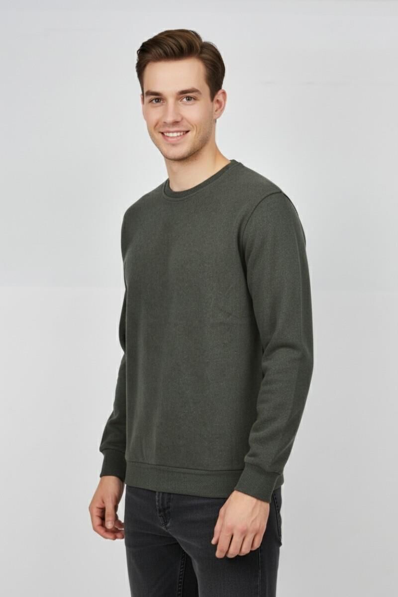 Erkek Sıfır Yaka Selanik Sweatshirt Regular Kalıp BGL-ST04870 HAKİ - XL