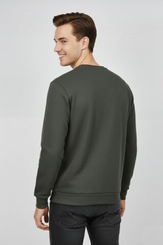 Erkek Sıfır Yaka Selanik Sweatshirt Regular Kalıp BGL-ST04870 HAKİ - XL