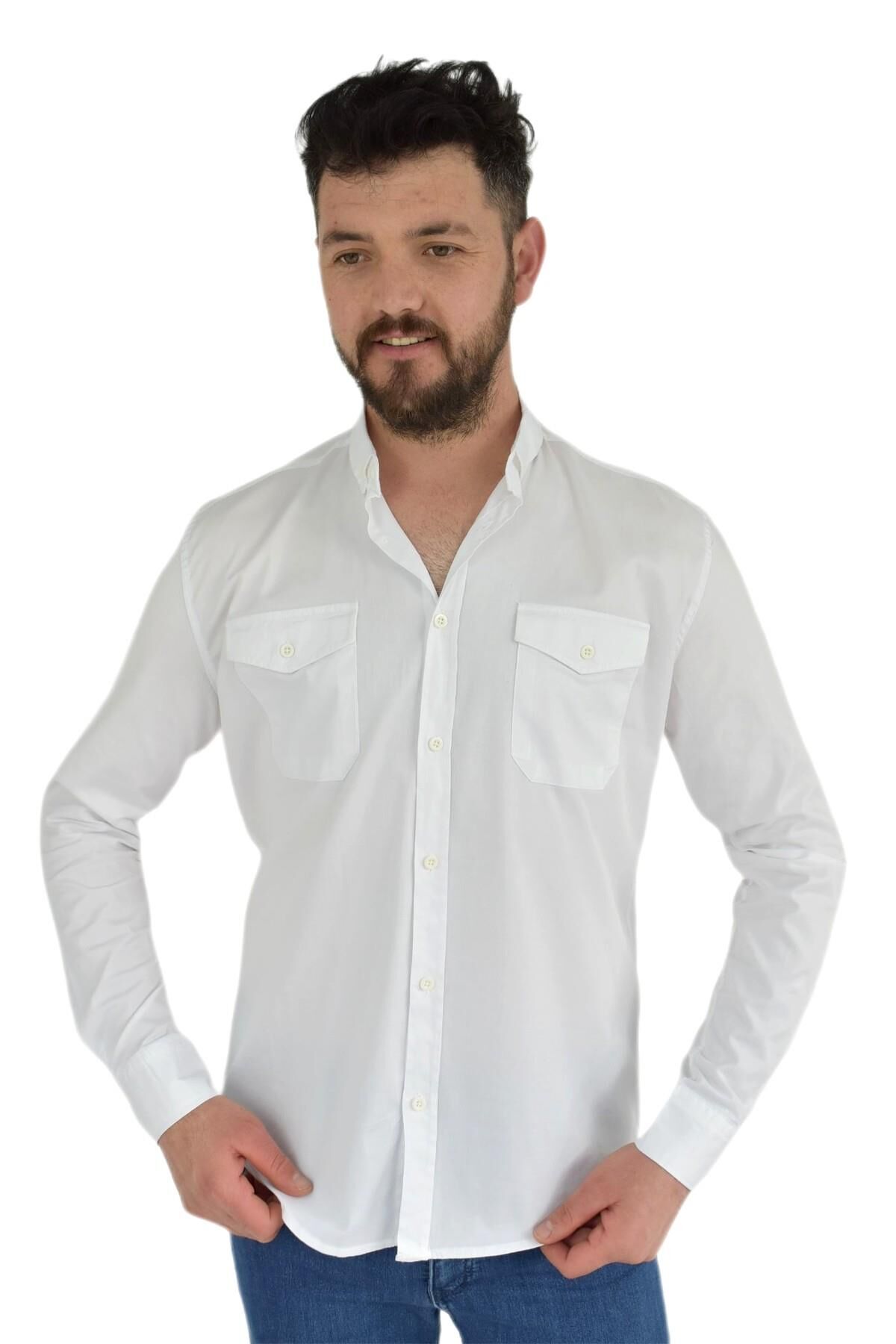 Erkek Spor Gömlek Silim Fit 9957 BGL-ST02722 BEYAZ - 2XL