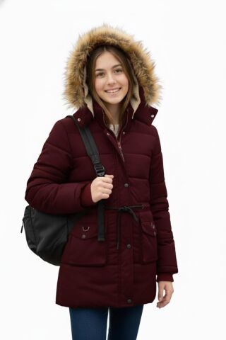 Kız Çocuk Kapüşonlu Mont BS-2022 BORDO - 13 YAŞ