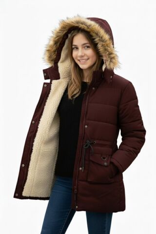 Kız Çocuk Kapüşonlu Mont BS-2022 BORDO - 13 YAŞ
