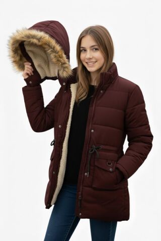 Kız Çocuk Kapüşonlu Mont BS-2022 BORDO - 13 YAŞ
