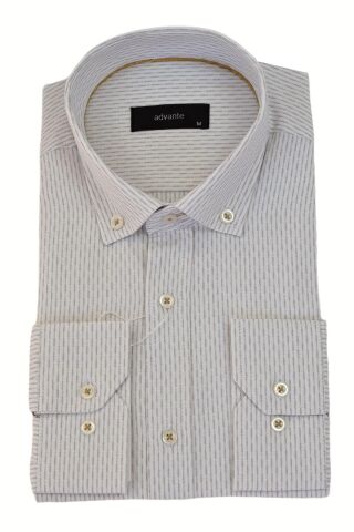 Erkek Klasik Uzun Kol Çizğili Gömlek BGL-ST03510 BEJ - L
