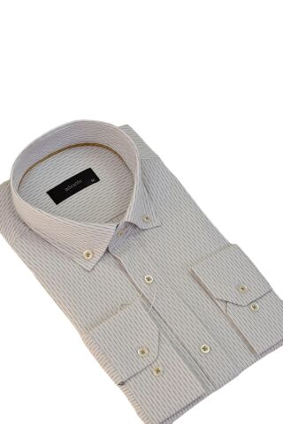 Erkek Klasik Uzun Kol Çizğili Gömlek BGL-ST03510 BEJ - L