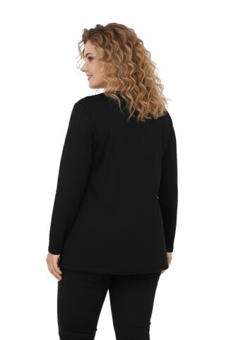 Kadın Siyah V Yaka Taşlı Bluz BGL-ST05149 SİYAH - M
