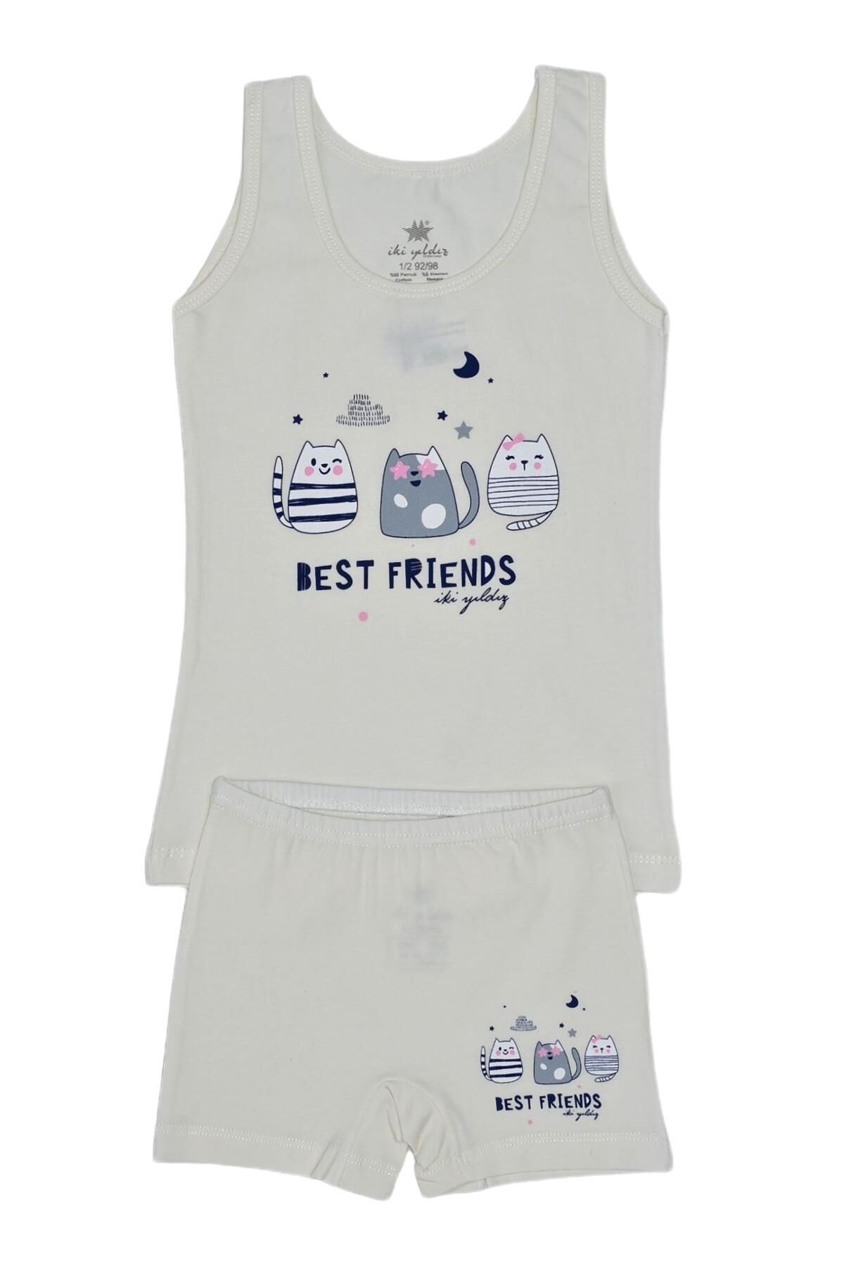Kız Çocuk Best Baskılı Atlet Boxer Takım 8539 BGL-ST03483 EKRU - 1 YAŞ