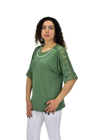 Kadın Kısa Kol Baskılı Bluz BGL-ST04708 YEŞİL - XL