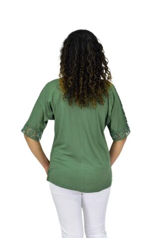 Kadın Kısa Kol Baskılı Bluz BGL-ST04708 YEŞİL - XL