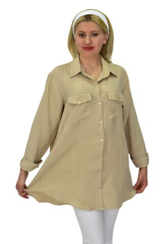 Kadın Tek Cep Kapaklı Mode Ayrobin Gömlek BGL-ST03704 A.KAHVE - 50