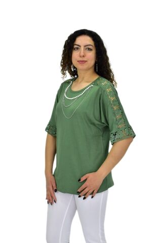 Kadın Kısa Kol Baskılı Bluz BGL-ST04708 YEŞİL - 2XL