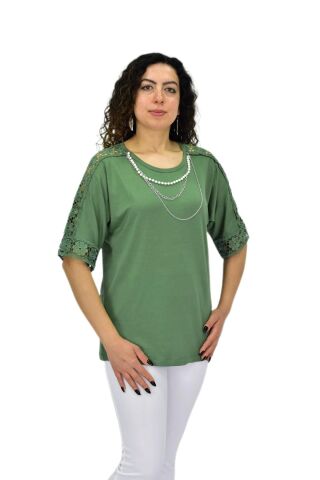 Kadın Kısa Kol Baskılı Bluz BGL-ST04708 YEŞİL - 2XL