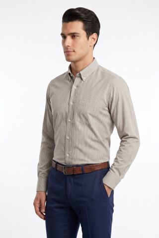 Erkek Büyük Beden Klasik Tek Cepli Uzun Kol Gömlek 4069 BGL-ST05529 BEJ - 5XL