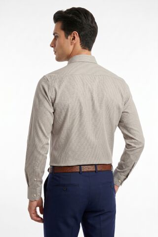 Erkek Büyük Beden Klasik Tek Cepli Uzun Kol Gömlek 4069 BGL-ST05529 BEJ - 5XL