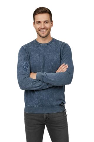 Erkek Spor Sıfır Yaka Taşlama Yıkamalı Regular Fit Kazak BGL-ST04952 FÜME - 2XL