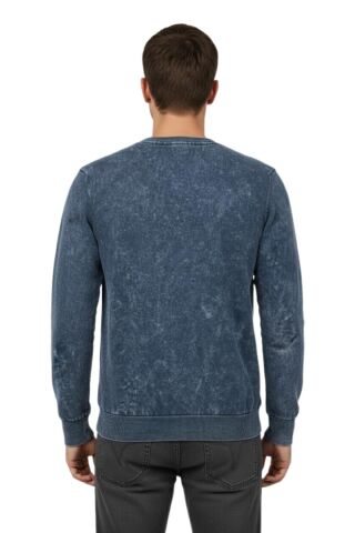 Erkek Spor Sıfır Yaka Taşlama Yıkamalı Regular Fit Kazak BGL-ST04952 FÜME - 2XL