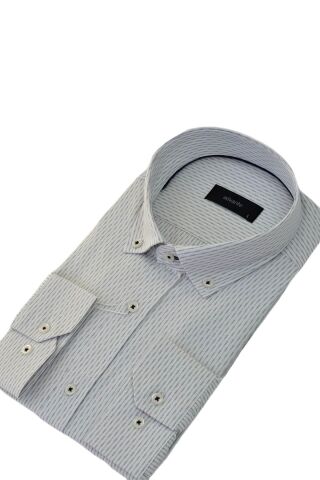 Erkek Klasik Uzun Kol Çizğili Gömlek BGL-ST03510 GRİ - S