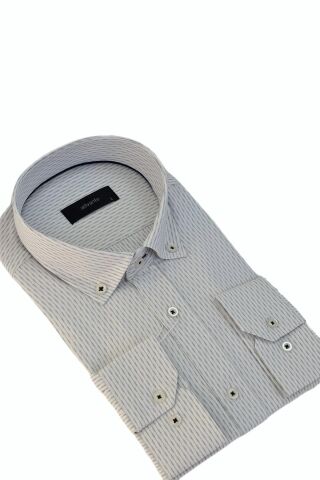 Erkek Klasik Uzun Kol Çizğili Gömlek BGL-ST03510 GRİ - S