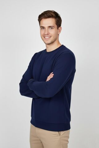 Erkek Sıfır Yaka Selanik Sweatshirt Regular Kalıp BGL-ST04870 LACİVERT - XL