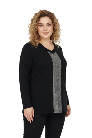 Kadın Siyah V Yaka Taşlı Bluz BGL-ST05150 SİYAH - L