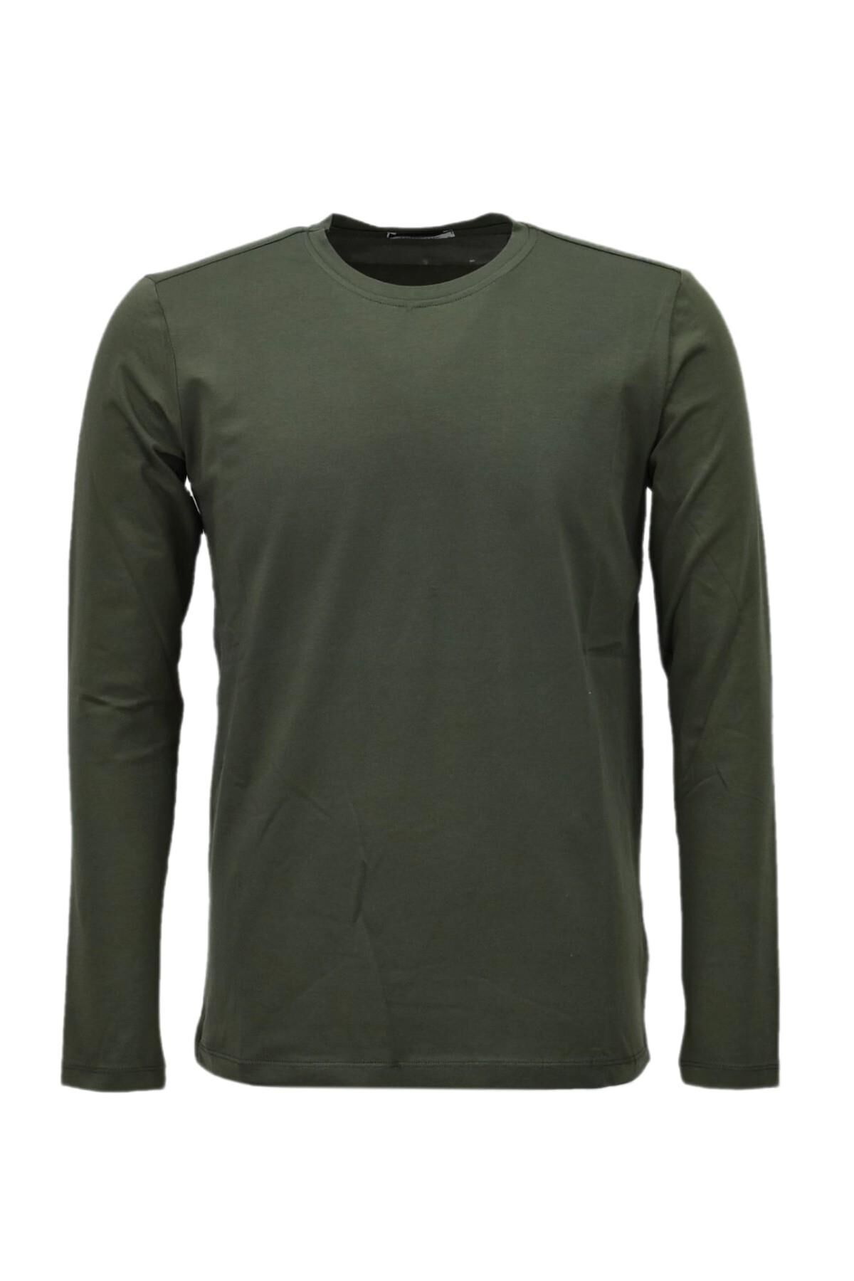 Erkek Spor Mevsimlik Sıfır Yaka Sweatshirt BGL-ST03936 HAKİ - S