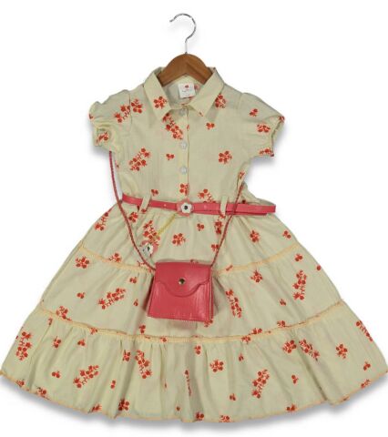 Kız Çocuk Çiçekli Baskılı Valonlu Elbise BGL-ST04445