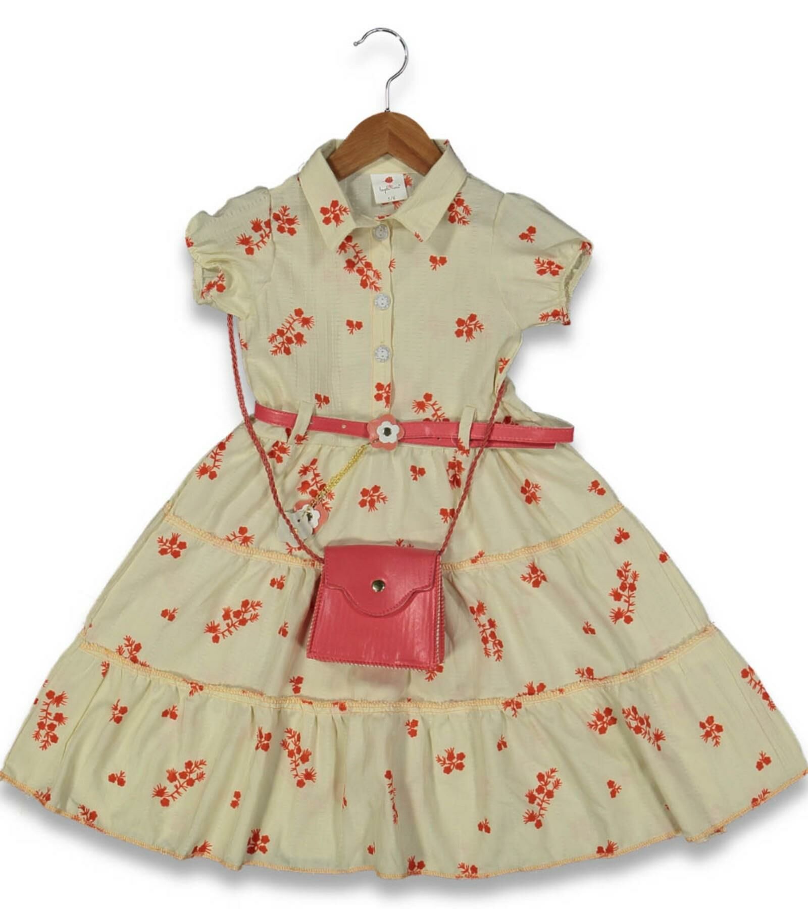 Kız Çocuk Çiçekli Baskılı Valonlu Elbise BGL-ST04445