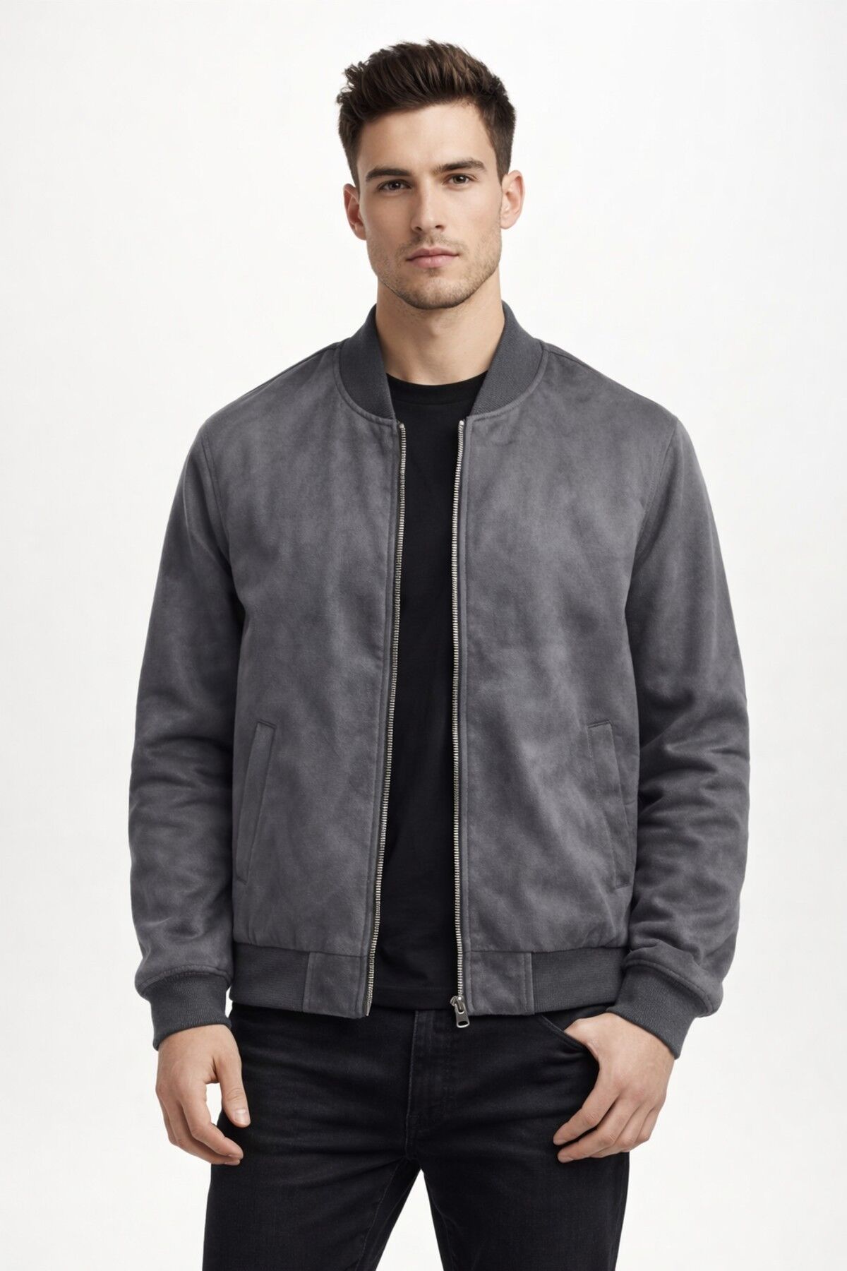 Erkek Regular Fit Mevsimlik Hakim Yaka Süet Spor Mont BGL-ST05014 K.GRİ - 3XL
