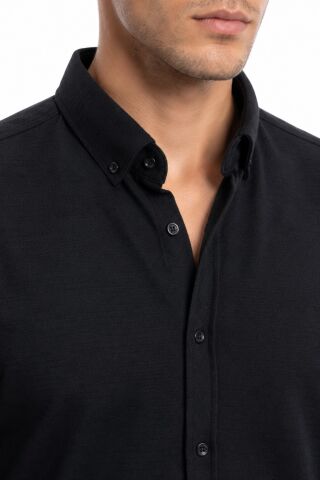 Erkek Spor Slim Fitt Uzun Kol  Gömlek BGL-ST05441 SİYAH - M