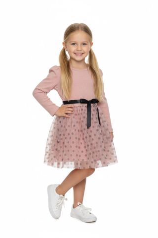 Kız Çocuk Puantiyeli Tütülü Elbise BGL-ST05204 PUDRA - 2 YAŞ