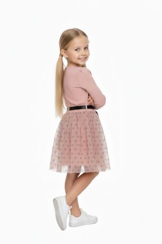 Kız Çocuk Puantiyeli Tütülü Elbise BGL-ST05204 PUDRA - 2 YAŞ