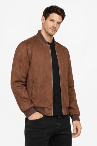 Erkek Regular Fit Mevsimlik Hakim Yaka Süet Spor Mont BGL-ST05014 KAHVE - M
