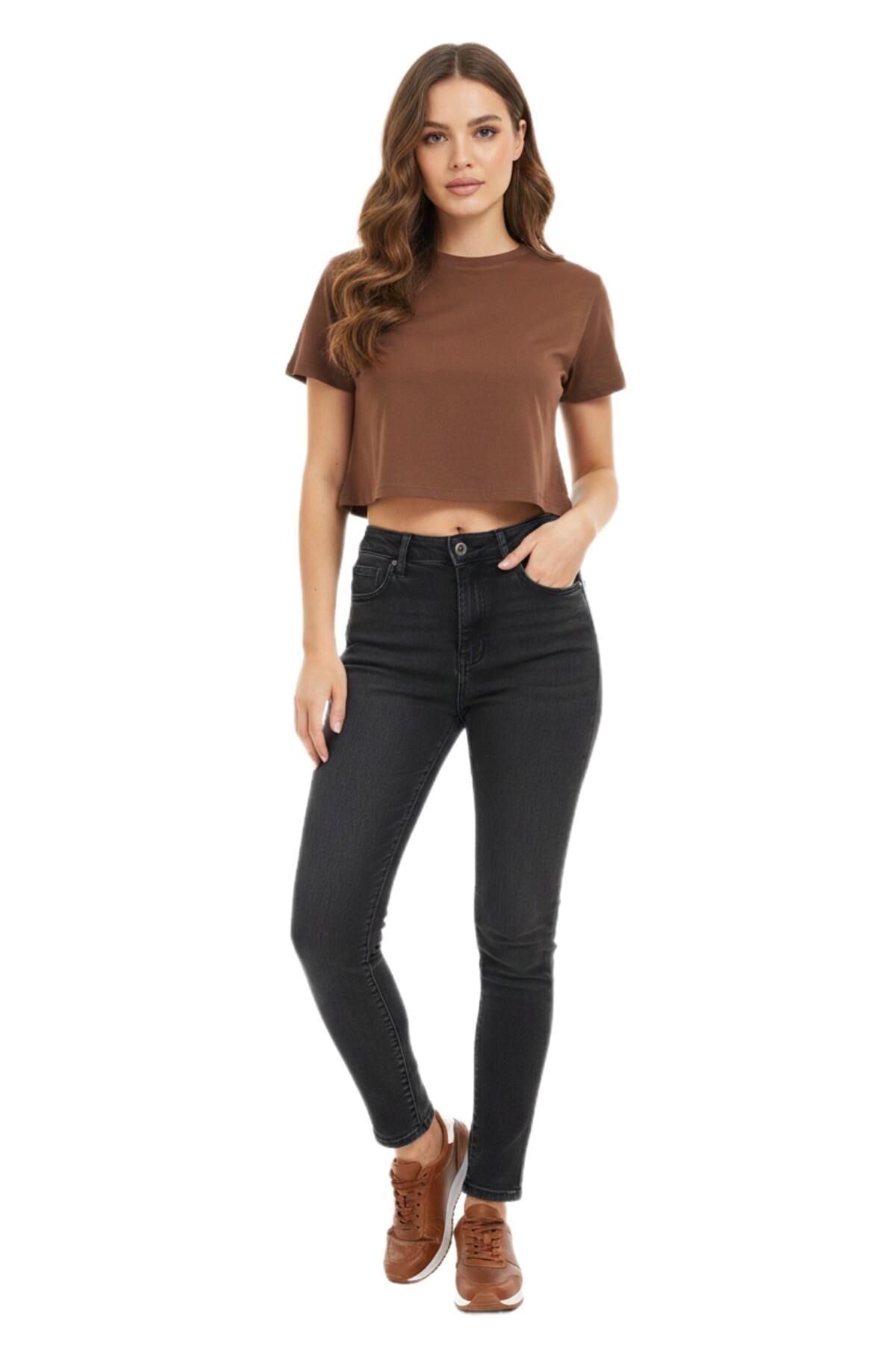 Kadın Yüksek Bel Jeans Dar Paça Pantolon 2248 BGL-ST02900 FÜME - 32/32