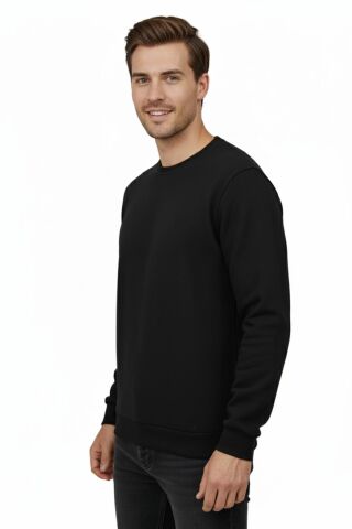 Erkek Sıfır Yaka Selanik Sweatshirt Regular Kalıp BGL-ST04870 SİYAH - XL