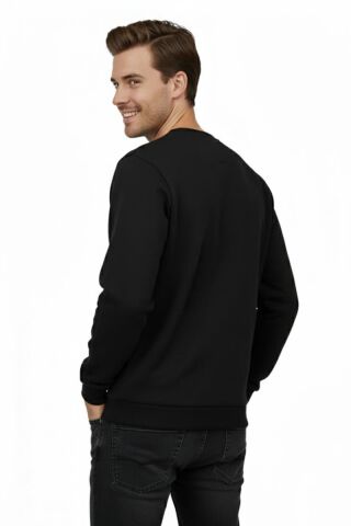 Erkek Sıfır Yaka Selanik Sweatshirt Regular Kalıp BGL-ST04870 SİYAH - XL