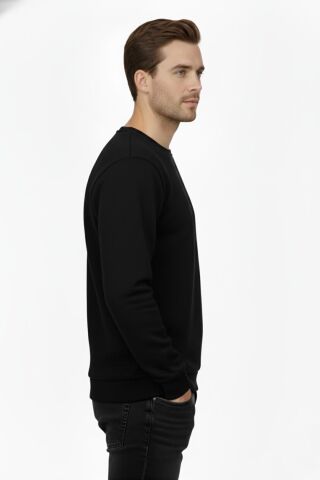 Erkek Sıfır Yaka Selanik Sweatshirt Regular Kalıp BGL-ST04870 SİYAH - XL
