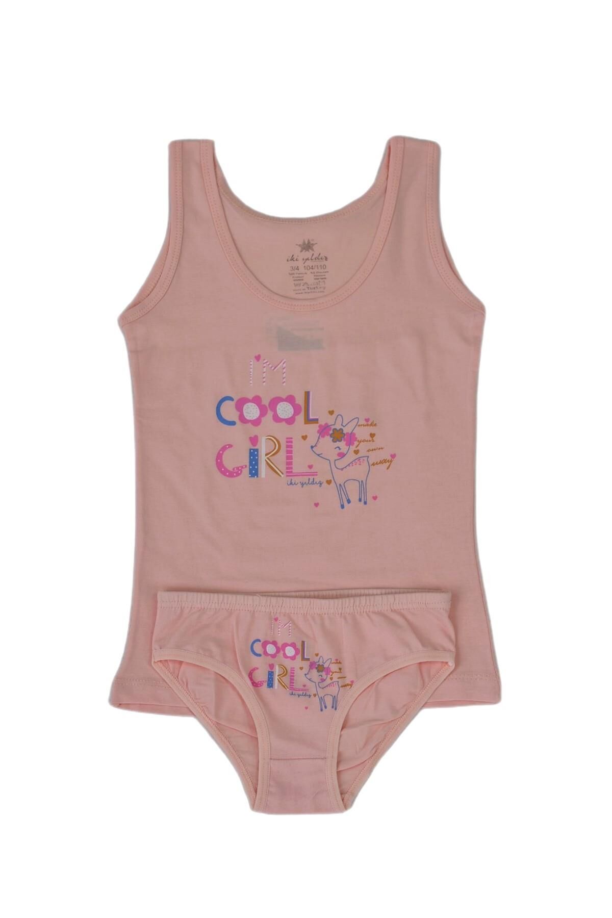 Kız Çocuk Cool Baskılı Atlet Külot Takım 8623 BGL-ST03484 PUDRA - 7 YAŞ