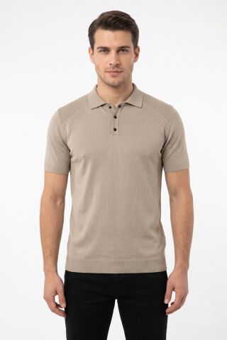 Erkek Polo Yaka Düğmeli Kısa Kollu Tişört Klasik Kalıp BGL-ST05546 BEJ - 2XL