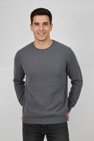Erkek Büyük Beden Sıfır Yaka Selanik Sweatshirt BGL-ST04871 ANTRASİT - 3XL