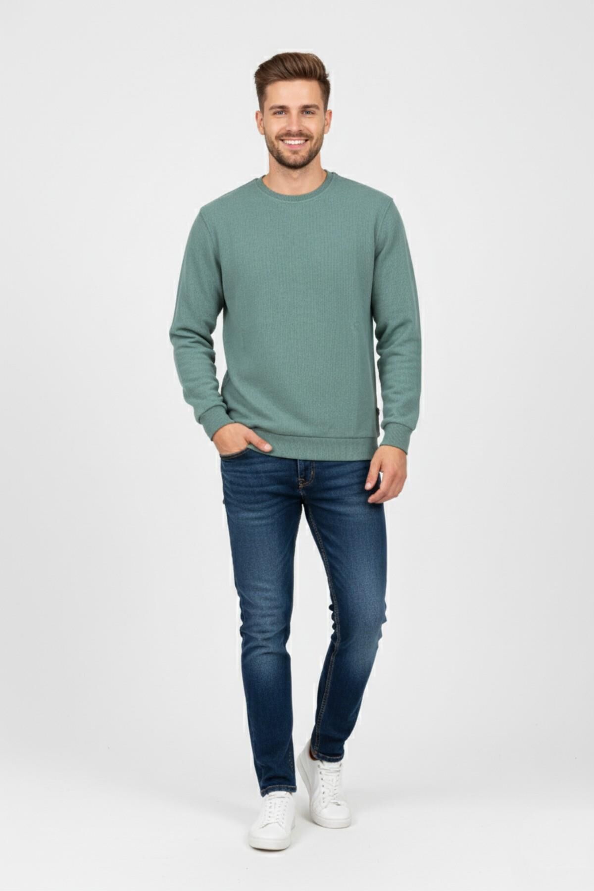 Erkek Büyük Beden Sıfır Yaka Selanik Sweatshirt BGL-ST04871