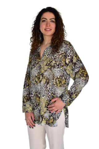 Kadın Leopar Desen Şifon Gömlek BGL-ST04236 SİYAH - 50