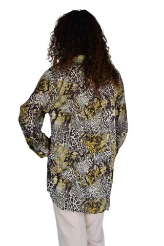 Kadın Leopar Desen Şifon Gömlek BGL-ST04236 SİYAH - 50