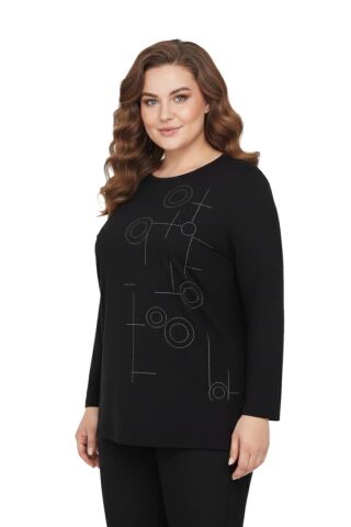 Kadın Siyah Sıfır Yaka Taşlı Bluz BGL-ST05154 SİYAH - XL