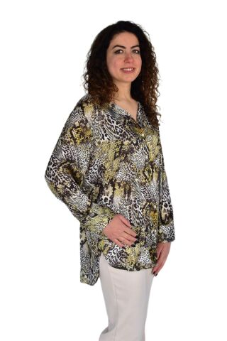 Kadın Leopar Desen Şifon Gömlek BGL-ST04236 SİYAH - 52
