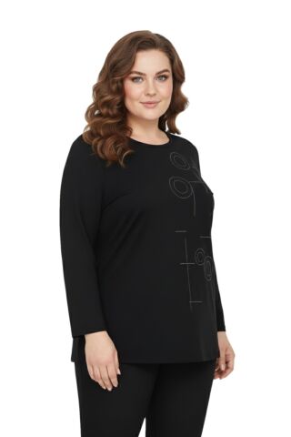 Kadın Siyah Sıfır Yaka Taşlı Bluz BGL-ST05154 SİYAH - 2XL
