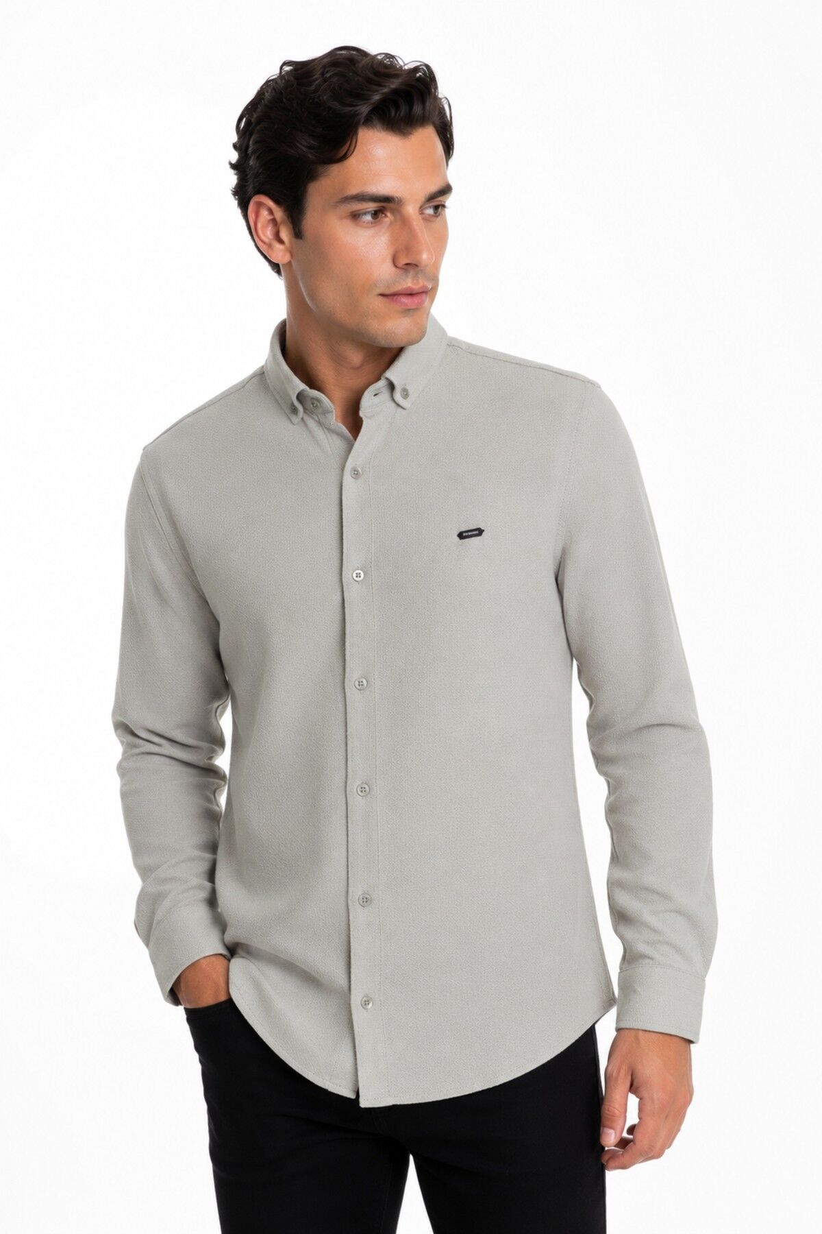 Erkek Spor Slim Fitt Uzun Kol  Gömlek BGL-ST05438 A.GRİ - 2XL