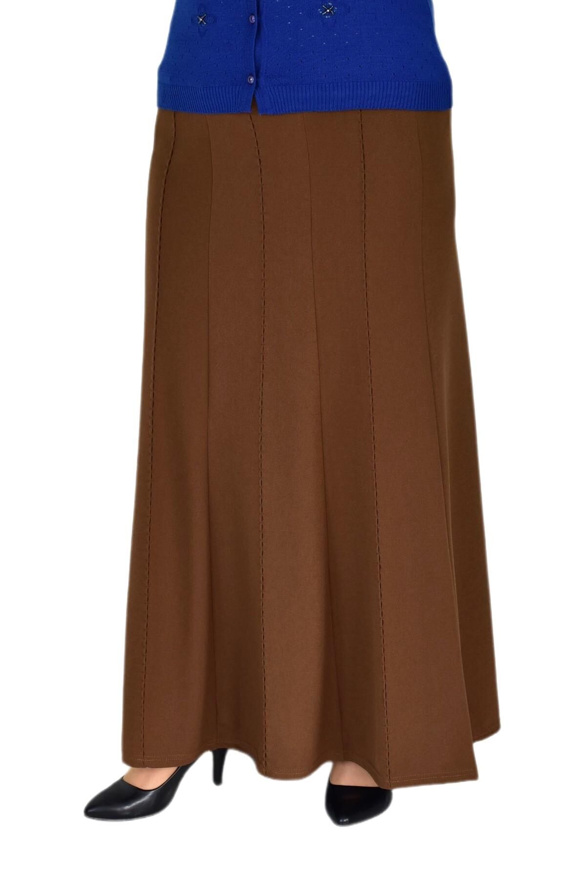 Kadın Uzun Lastikli Balık Etek Punta Dikişli BGL-ST03599 TABA - 42