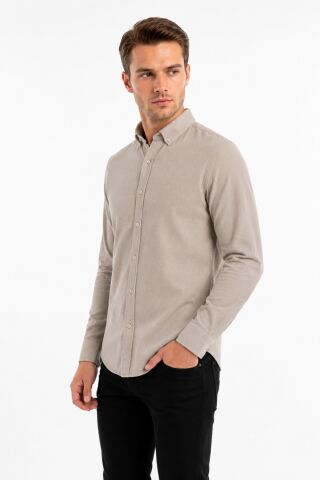Erkek Spor Slim Fitt Uzun Kol  Gömlek BGL-ST05438 BEJ - S
