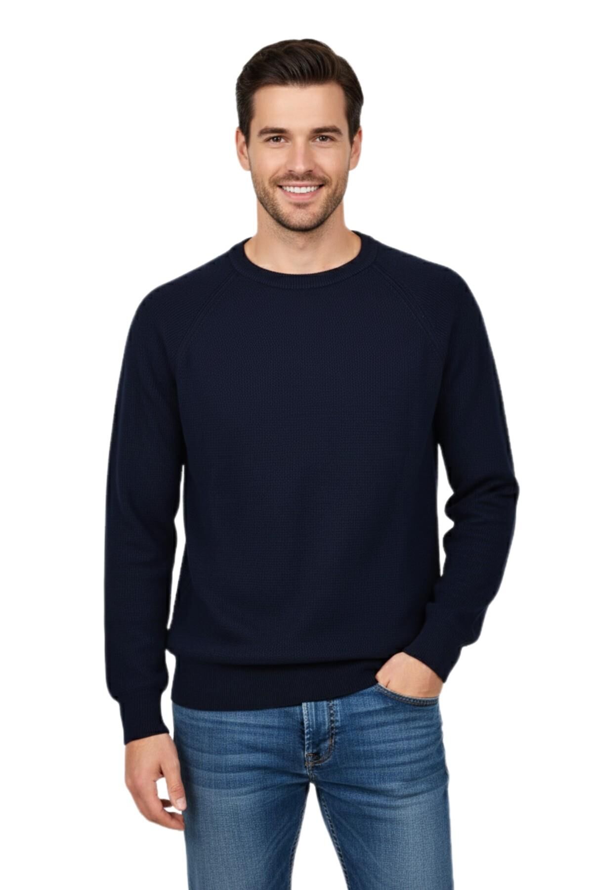 Erkek Spor Reklam Kol Kazak Regular Fit BGL-ST04949 LACİVERT - L