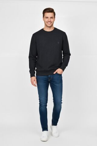 Erkek Büyük Beden Sıfır Yaka Selanik Sweatshirt BGL-ST04871 ANTRASİT - 5XL