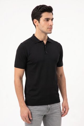 Erkek Polo Yaka Düğmeli Kısa Kollu Tişört Klasik Kalıp BGL-ST05546 SİYAH - M